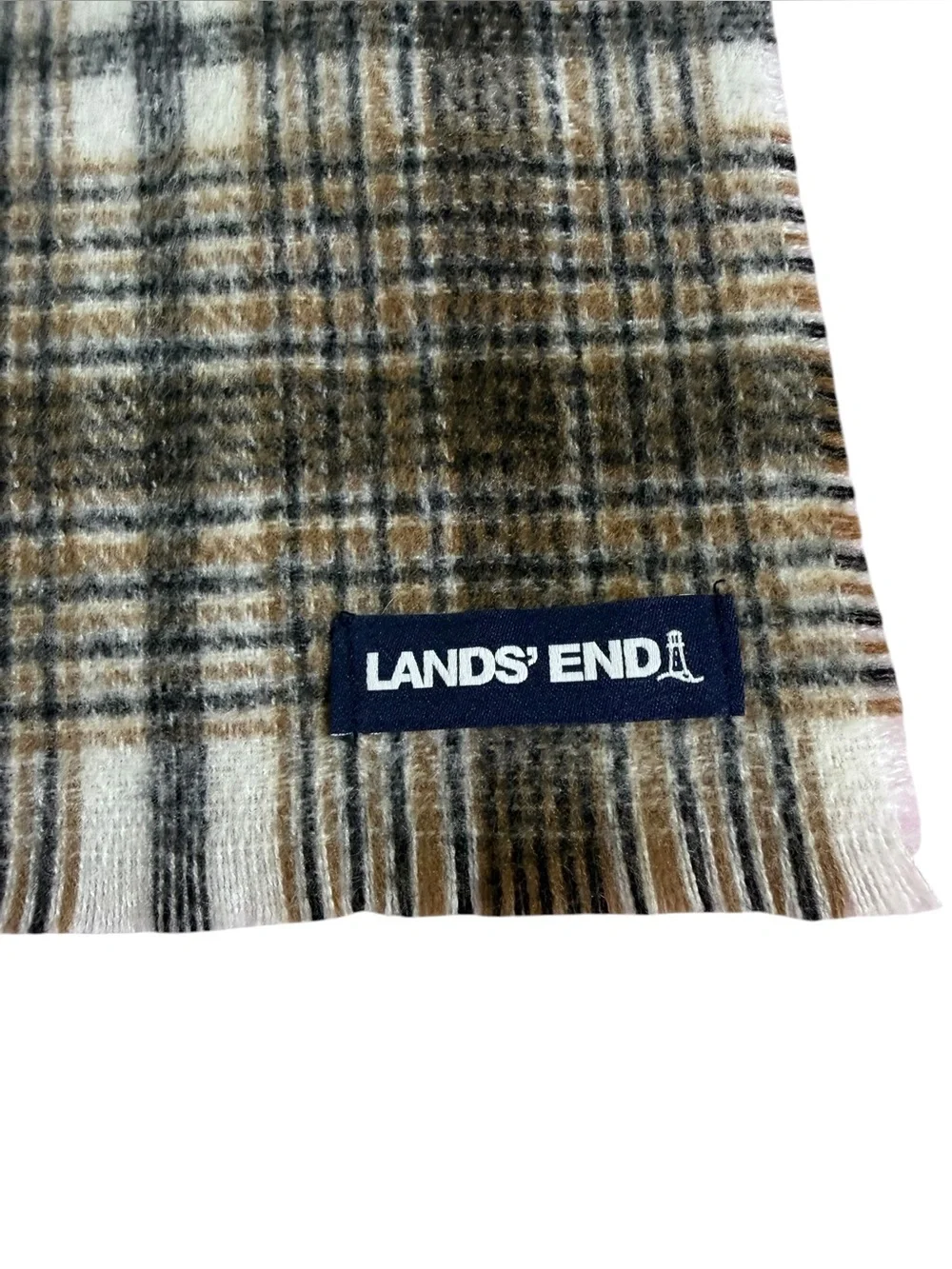 Lands' End Unbelievably Soft Plaid Wrap Scarf in Brown and Cream